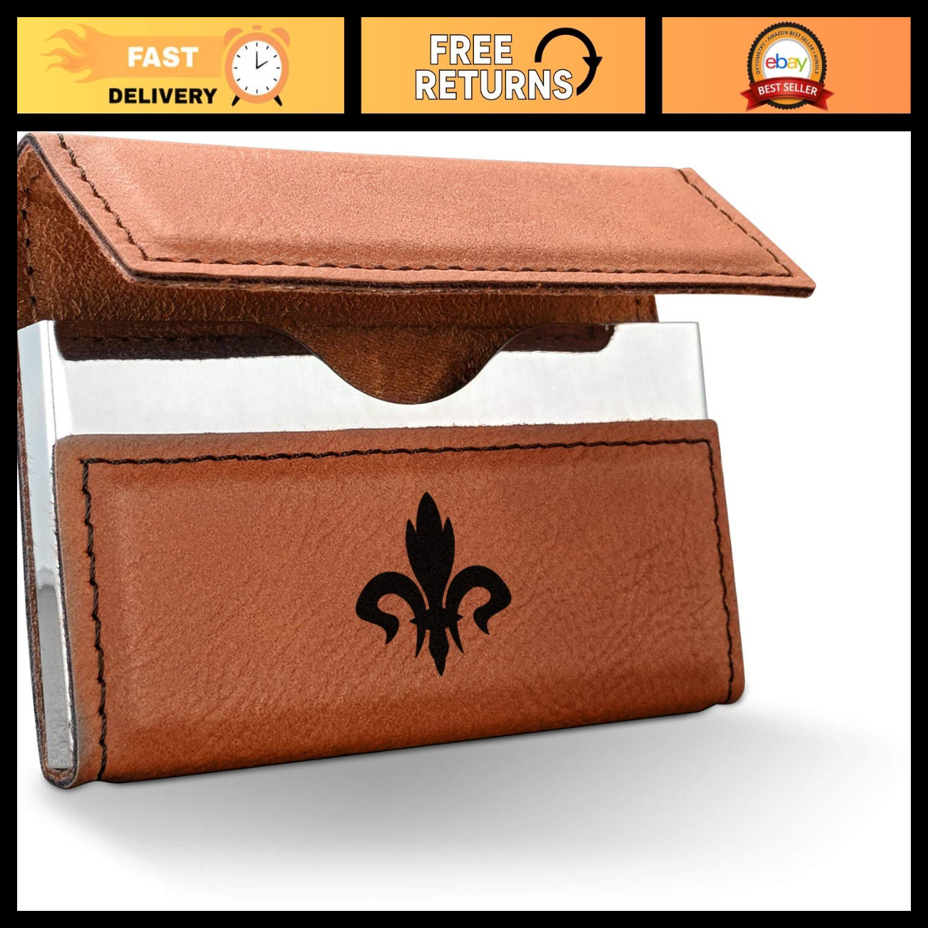 Elegant Leatherette Business Card Holder - Fleur De Lis Design, Single Sided, Pr