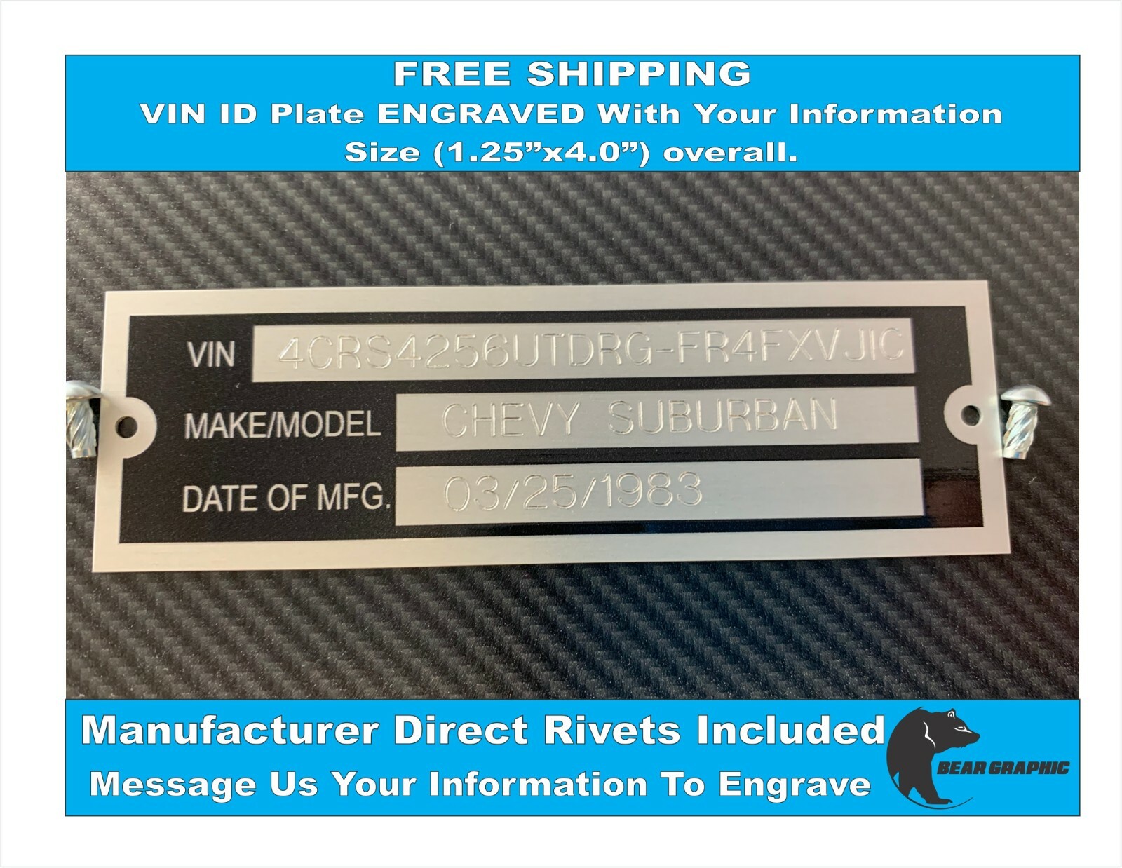 SERIAL NUMBER ID TAG PLATE DATA ENGRAVED WITH INFORMATION SERIAL NUMBER ID TAG PLATE DATA ENGRAVED WITH INFORMATION