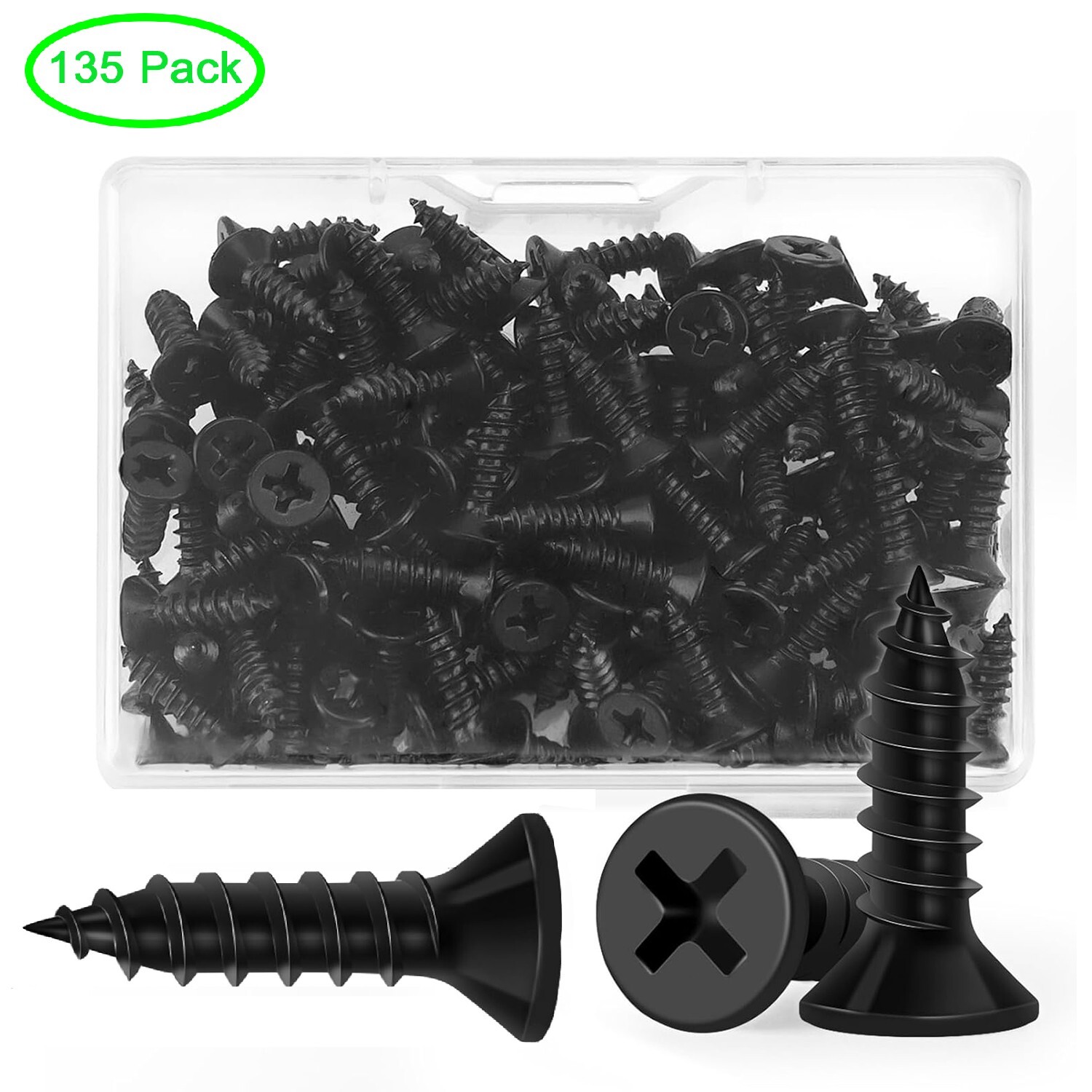 135PC #6 x 1/2 Inch Black Wood Screws Flat Head Phillips Carbon Steel Self Tappi 135PC #6 x 1/2 Inch Black Wood Screws Flat Head Phillips Carbon Steel Self Tappi