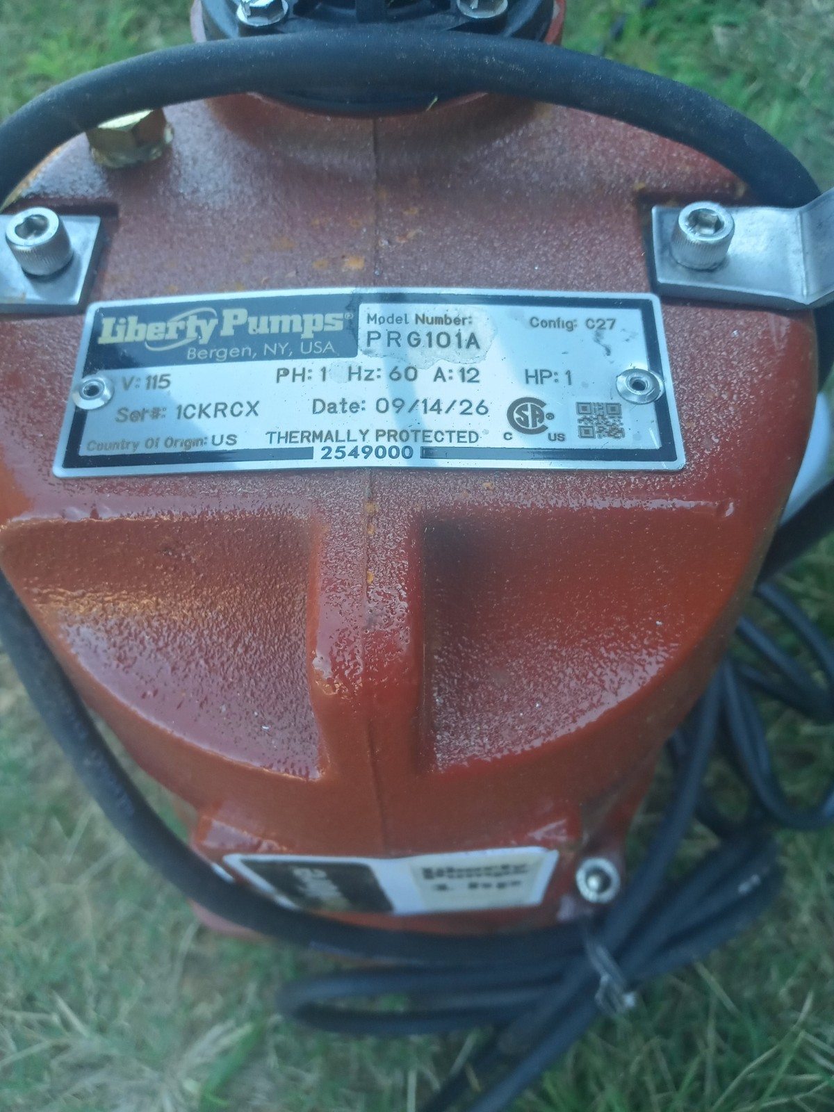 Liberty Pumps PRG101A Grinder Pump, 1 HP, 115V, Automatic, 2 Liberty Pumps PRG101A Grinder Pump, 1 HP, 115V, Automatic, 2
