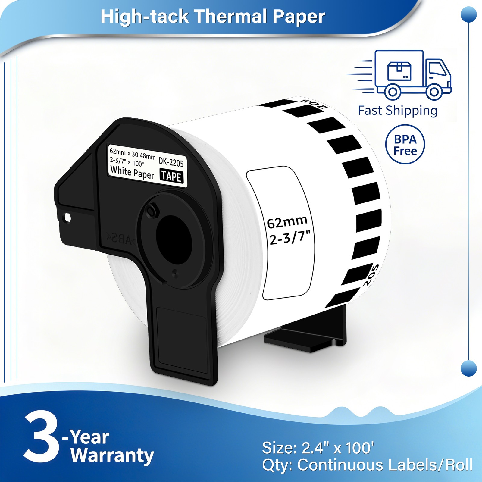 62mm CONTINUOUS Compatible for Brother DK2205 Labels w/1 Frame for QL-700 QL-500 62mm CONTINUOUS Compatible for Brother DK2205 Labels w/1 Frame for QL-700 QL-500