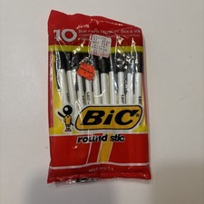 Vintage 1990's BIC Round Stic Ballpoint Pens Black Medium 10 Count New Sealed picture