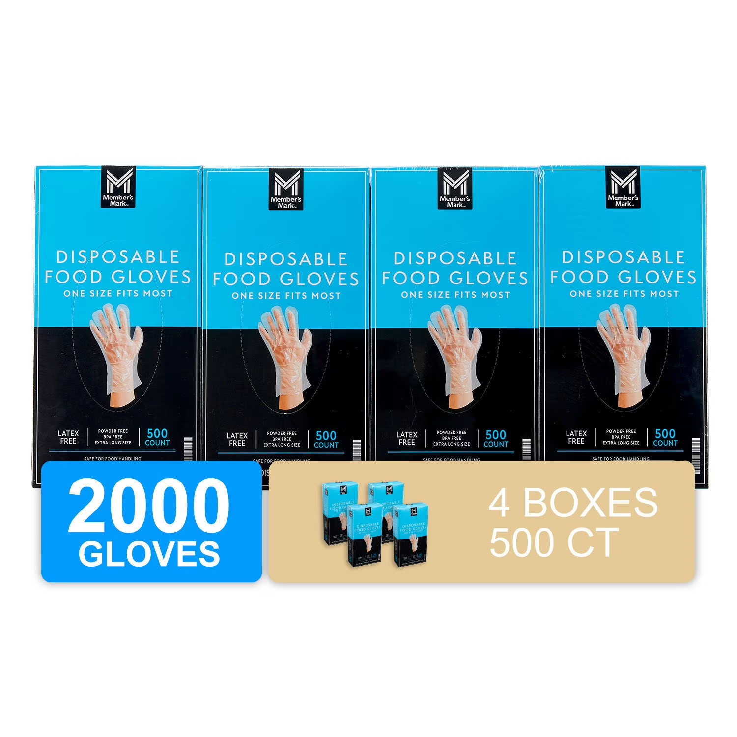 Member's Mark Disposable Food Gloves 500 Count 4 Pack 2000 Clear PE Latex Free Member's Mark Disposable Food Gloves 500 Count 4 Pack 2000 Clear PE Latex Free