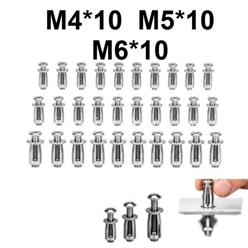 30PC Button Rivet Locking Nuts Set M4 M5 M6 Zinc Plated Steel(M4*10-M5*10-M6*10)