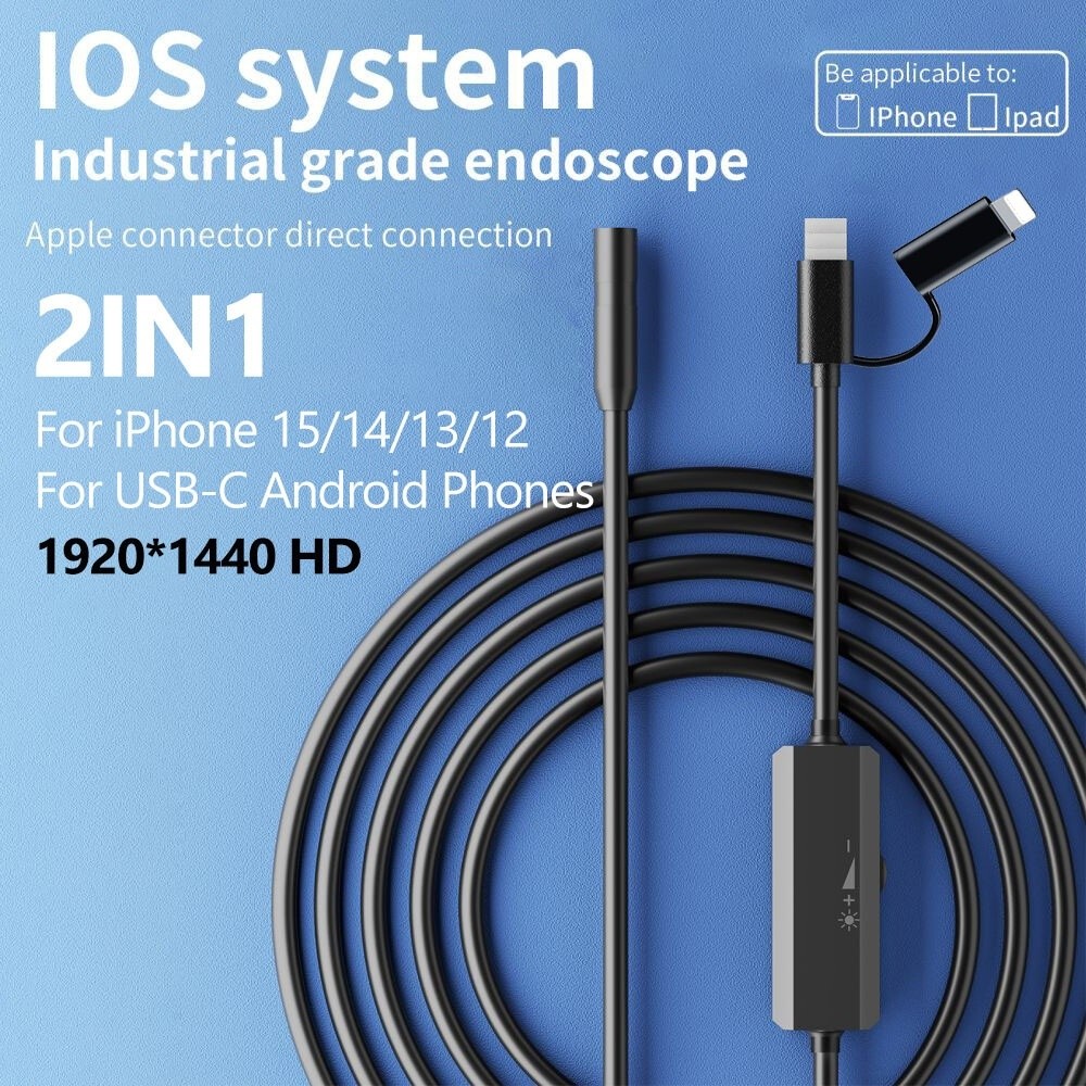5.5mm Slim Endoscope Camera for iPhone Samsung Android Car/Sink/Drain Inspection