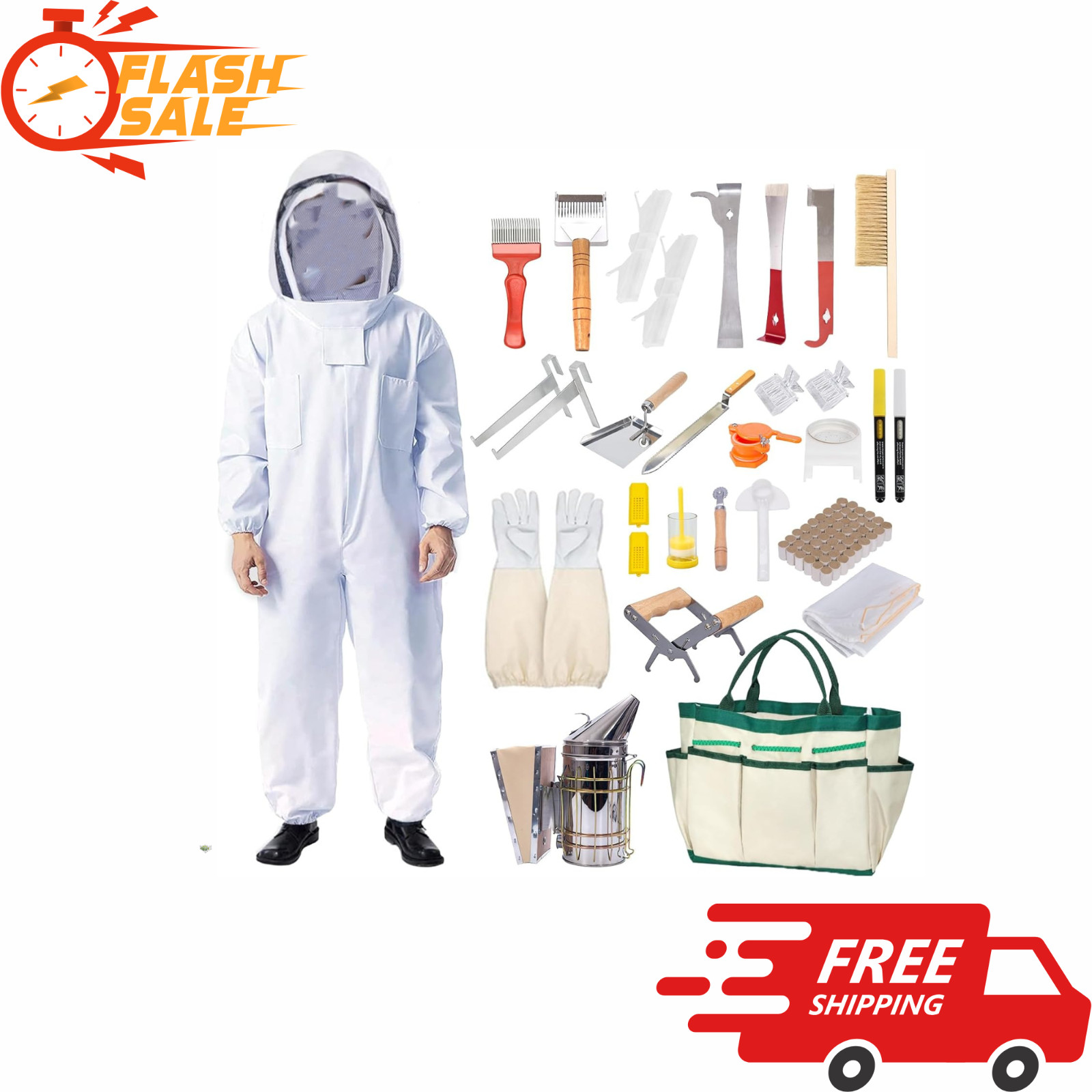 NEW 31Pcs Beekeeping Supplies Tools Kit Bee Suit Smoker Frame Holder Grip XXL NEW 31Pcs Beekeeping Supplies Tools Kit Bee Suit Smoker Frame Holder Grip XXL