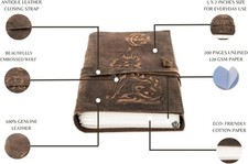 Vintage Wolf Leather Diary 7x5 Rustic Writing Journal 200 Pages picture
