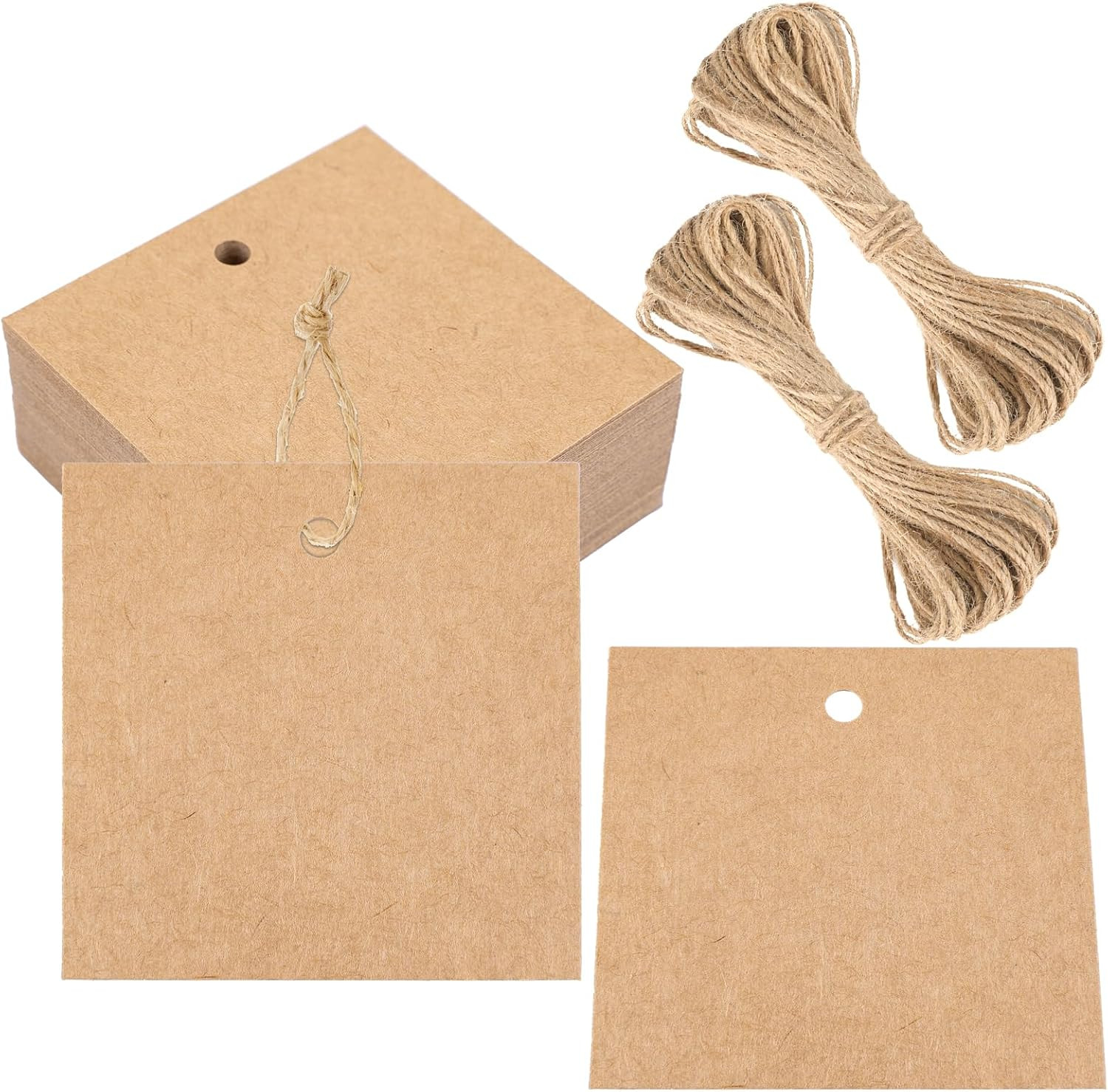 Kraft Paper Gift Tags with String-100PCS Brown Square Tags, 2.5x2.5 inches Large Kraft Paper Gift Tags with String-100PCS Brown Square Tags, 2.5x2.5 inches Large
