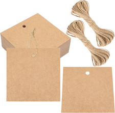 Kraft Paper Gift Tags with String-100PCS Brown Square Tags, 2.5x2.5 inches Large picture