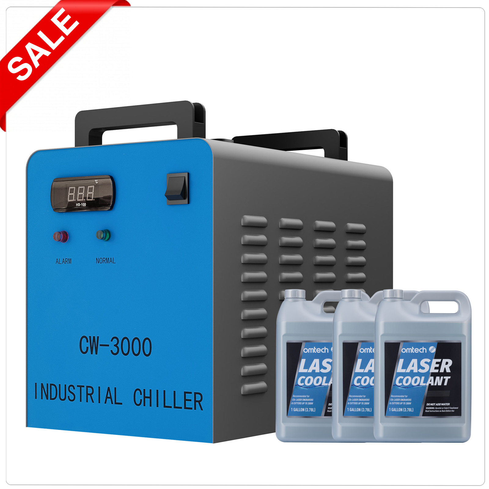 OMTech 3000 Water Chiller for 40W 50W CO2 Laser Engraver with 3 pack Coolant OMTech 3000 Water Chiller for 40W 50W CO2 Laser Engraver with 3 pack Coolant