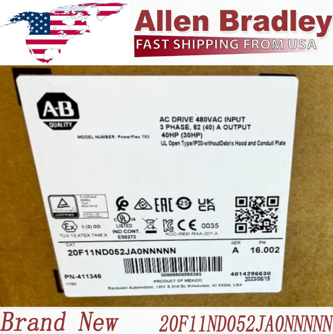 20F11ND052JA0NNNNN AB NEW IN BOX PowerFlex 753 AC Drive US Free Tax PLC 1PC US 20F11ND052JA0NNNNN AB NEW IN BOX PowerFlex 753 AC Drive US Free Tax PLC 1PC US