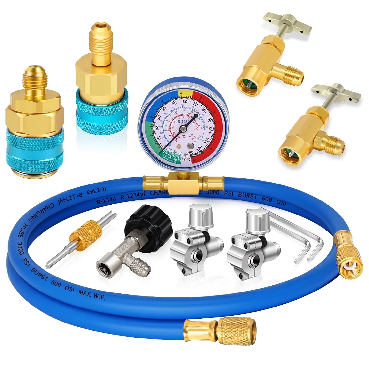 AC R134A R1234YF Refrigerant Recharge Hose Kit, AC R134a 1234yf Gauge Set wit... AC R134A R1234YF Refrigerant Recharge Hose Kit, AC R134a 1234yf Gauge Set wit...