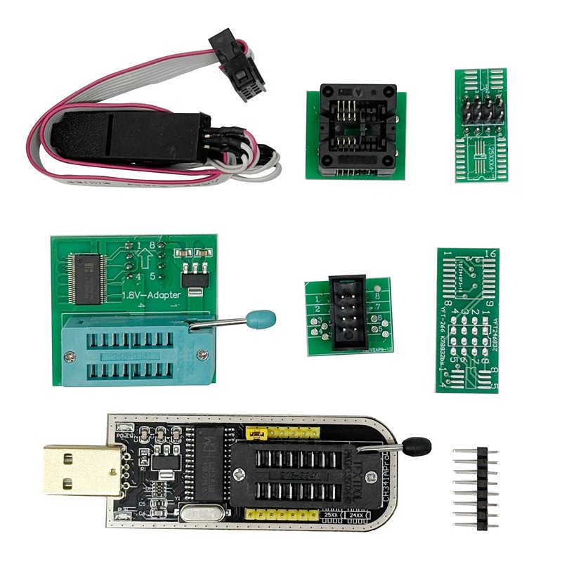CH341A Flash Programmer Kit w/ SOP8 Test Clip +1.8V Adapter & SOIC8 Adapter CH341A Flash Programmer Kit w/ SOP8 Test Clip +1.8V Adapter & SOIC8 Adapter