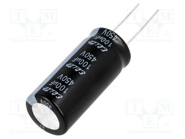 Condensor: Electrolytic 450VDC Ø18x40mm Tht 100uF ±20% PF2W101MNN1840 Elek