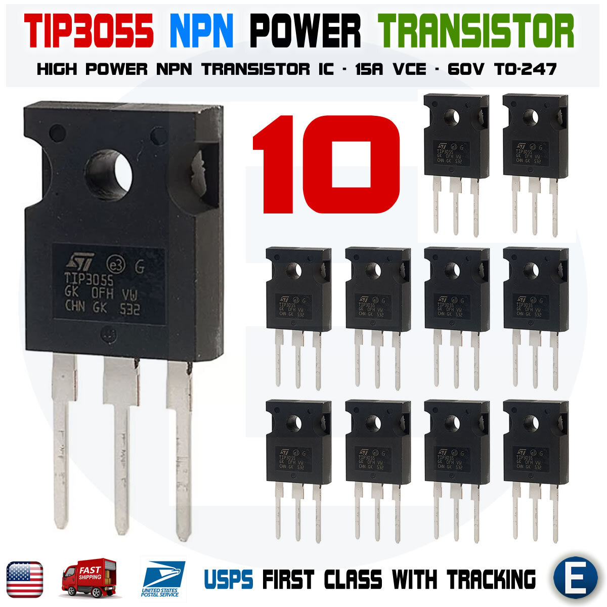 10PCS TIP3055 Power Transistor NPN 60V 15A TO-247 Bipolar 10PCS TIP3055 Power Transistor NPN 60V 15A TO-247 Bipolar
