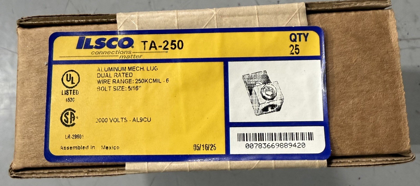 25 PACK - ILSCO TA-250 6-250MCM Aluminum Copper LUG 25 PACK - ILSCO TA-250 6-250MCM Aluminum Copper LUG