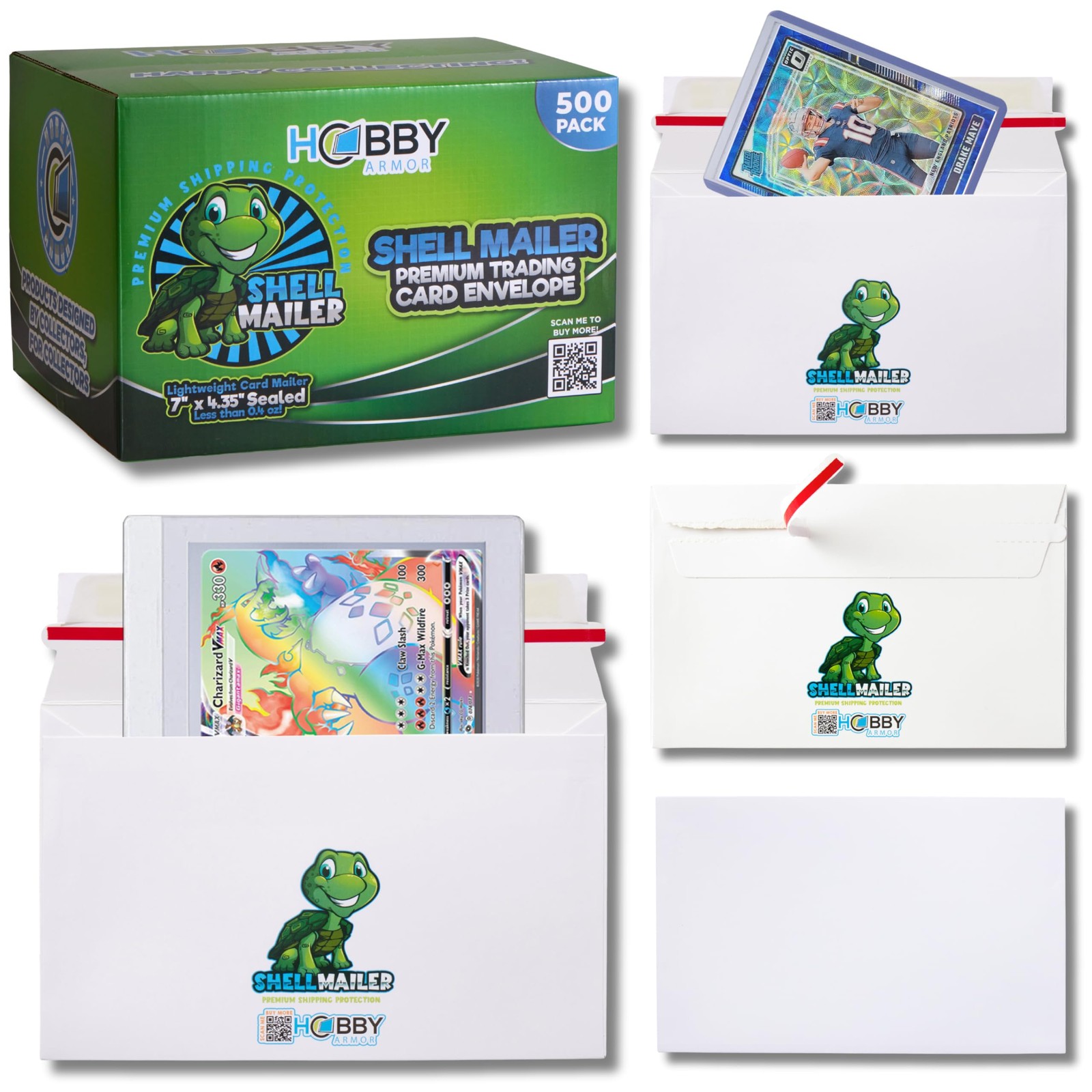 500 Pack Shell Mailer Trading Card 7 x 4.35 inches, 500 - Turtle