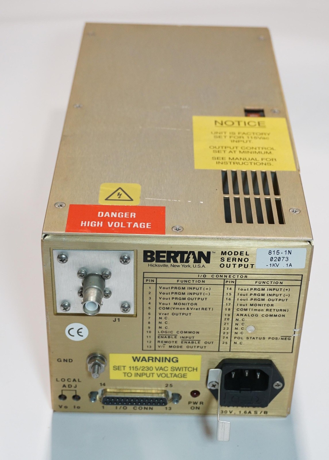 BERTAN 815-1N 1000 VOLTS 1KV HIGH VOLTAGE POWER SUPPLY .1A 8151N PS LAB BERTAN 815-1N 1000 VOLTS 1KV HIGH VOLTAGE POWER SUPPLY .1A 8151N PS LAB