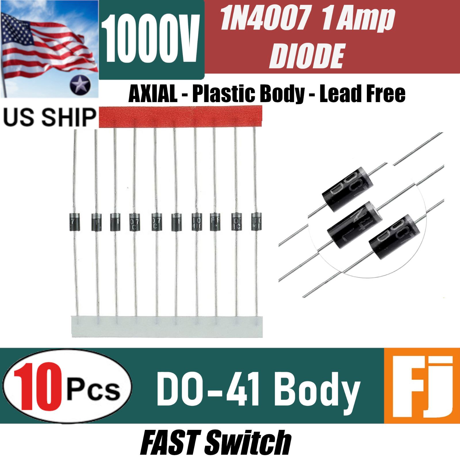 10x 1N4007 Diode 1A 1000V Rectifier Diode DO-41 Fast IN4007 | US SHIP exp 10x 1N4007 Diode 1A 1000V Rectifier Diode DO-41 Fast IN4007 | US SHIP exp