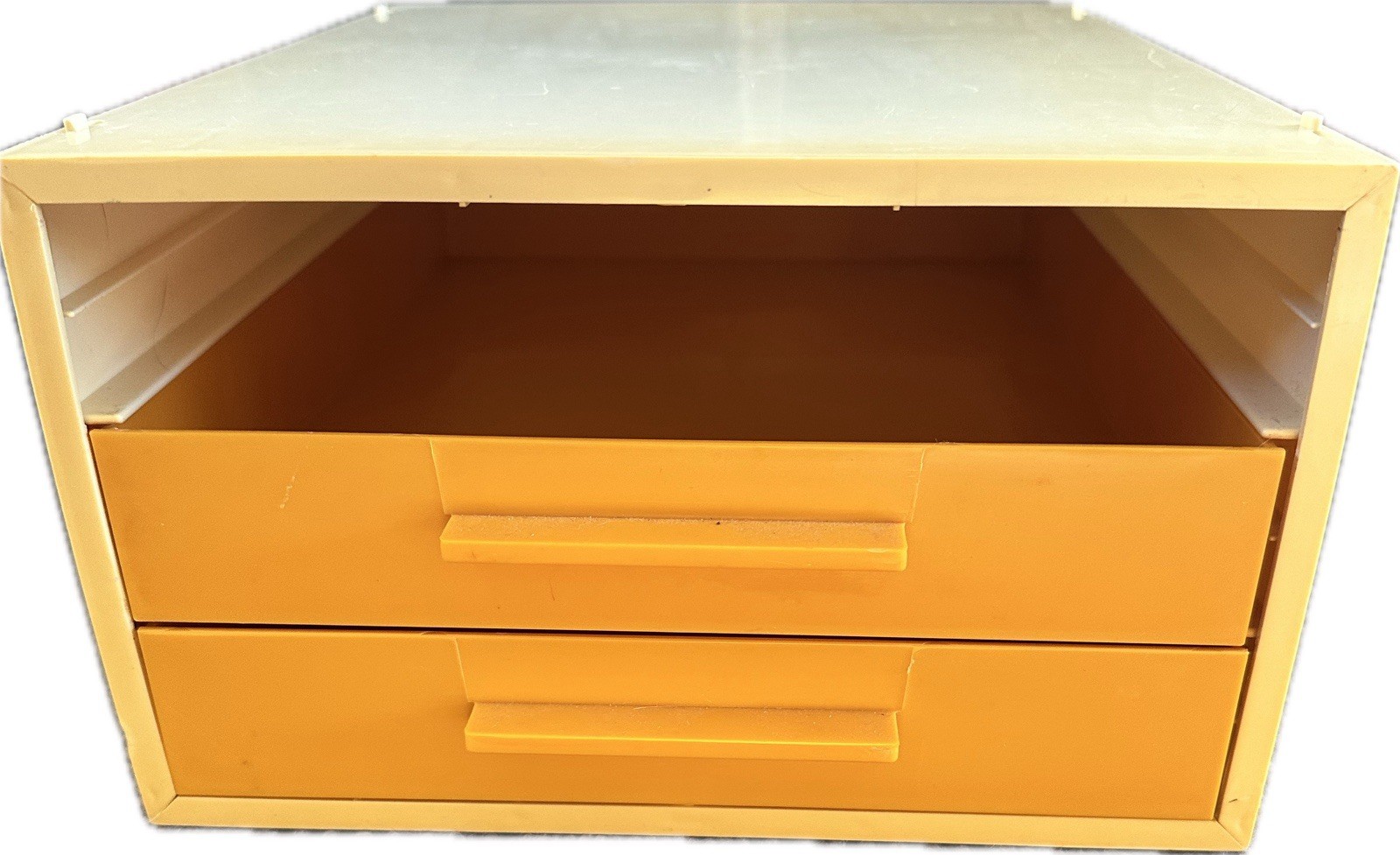 Vintage MCM Space Age Modular Plastic Stacking Gold Organizer Set Of Drawers Vintage MCM Space Age Modular Plastic Stacking Gold Organizer Set Of Drawers
