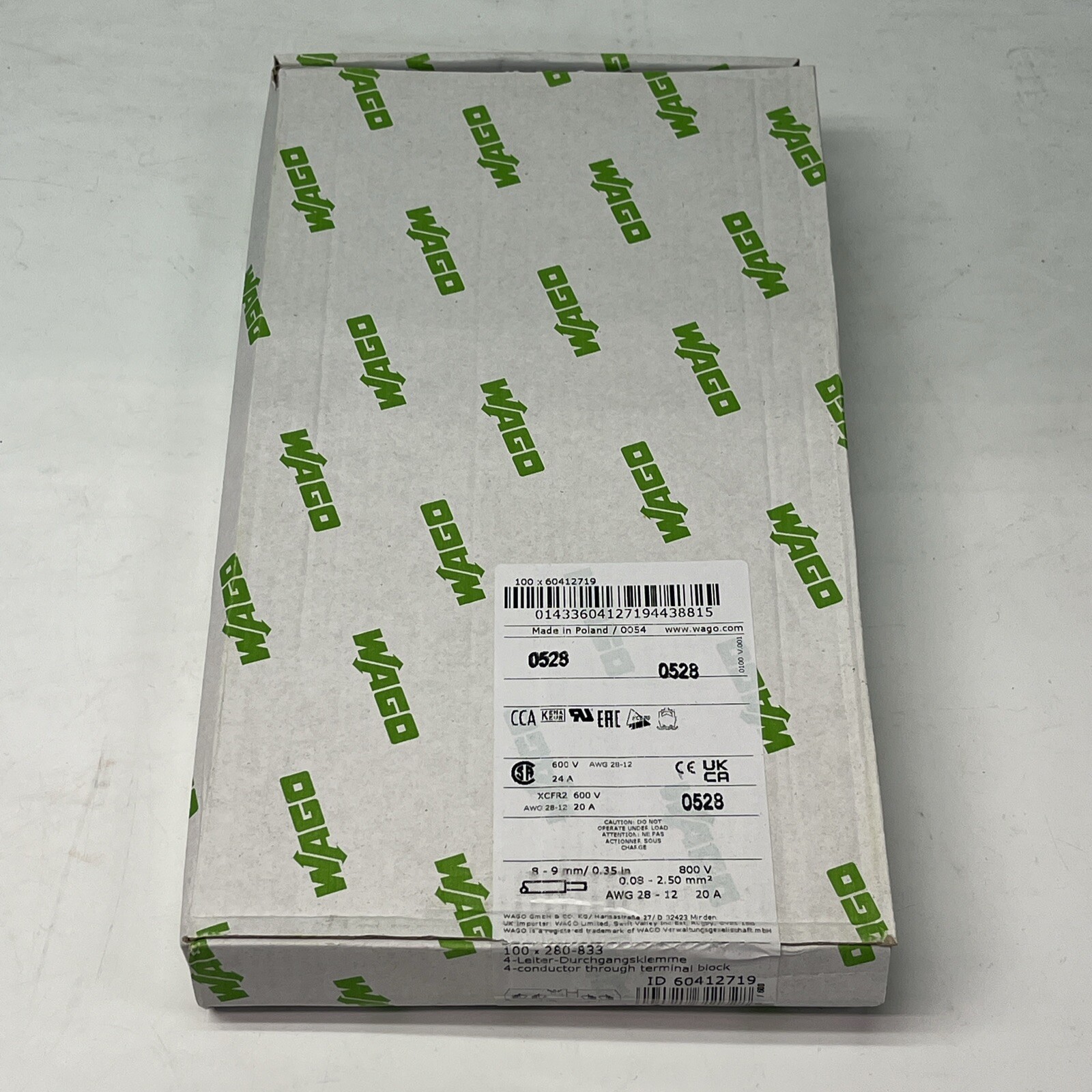 100pcs New WAGO 280-833 Terminal Blocks, 60947-7-1, 60412719 | USA Seller * 100pcs New WAGO 280-833 Terminal Blocks, 60947-7-1, 60412719 | USA Seller *
