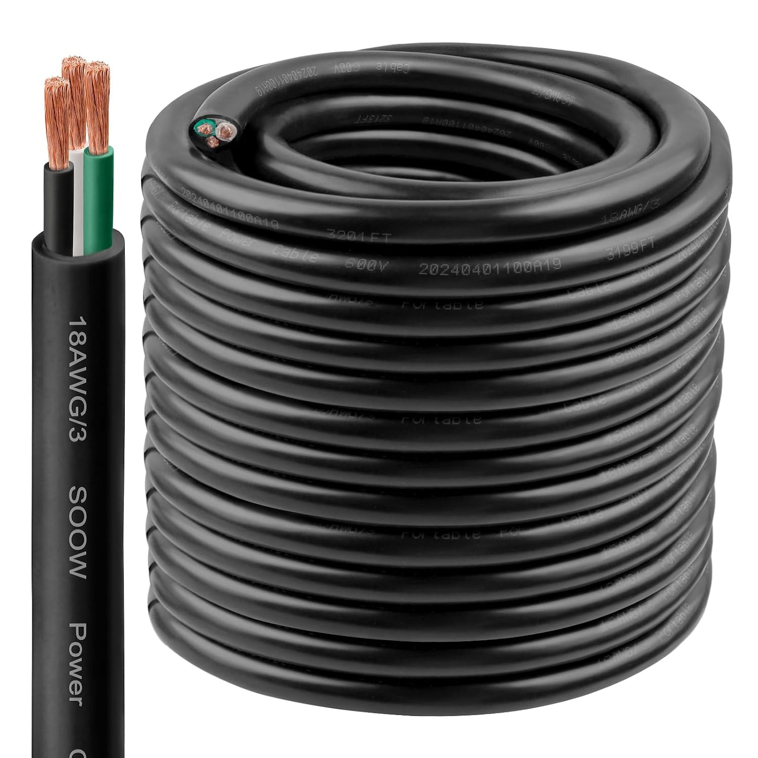 18/3 SOOW Wire 150FT, 18 AWG 600V SOOW Bulk Cable, 18 Gauge 3 Conductor Portable 18/3 SOOW Wire 150FT, 18 AWG 600V SOOW Bulk Cable, 18 Gauge 3 Conductor Portable