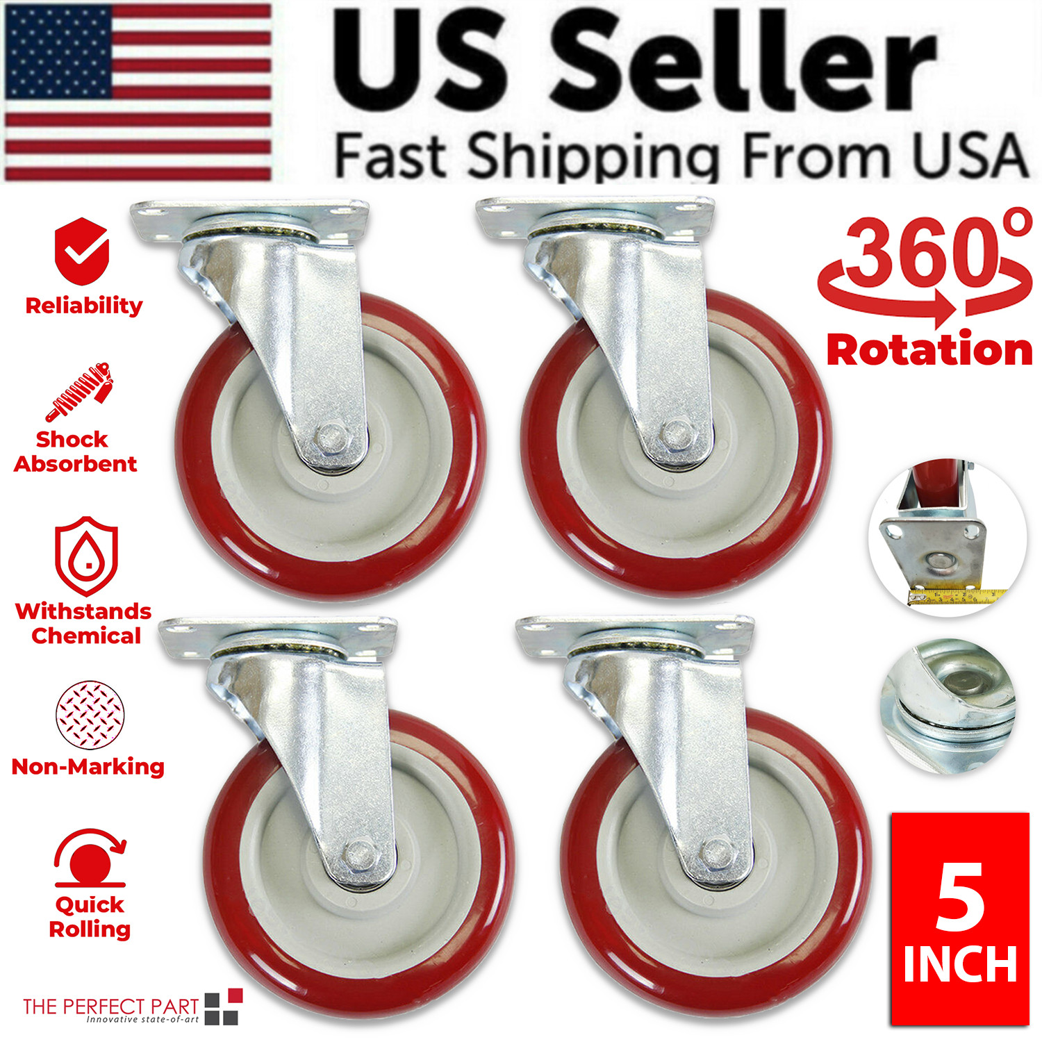 4 Pack 5 Inch Caster Wheels Swivel Plate Polyurethane Wheels Heavy Duty Wheels 4 Pack 5 Inch Caster Wheels Swivel Plate Polyurethane Wheels Heavy Duty Wheels