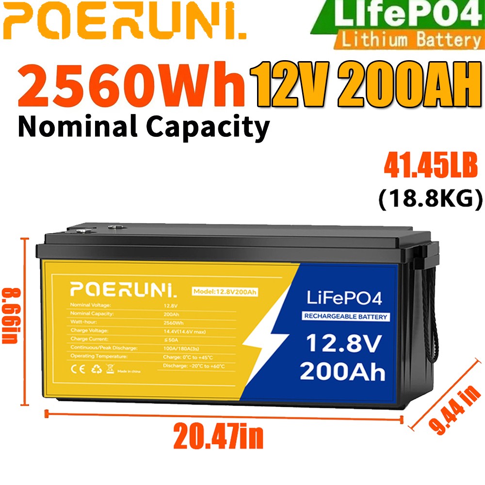 12V 200Ah LiFePO4 Lithium Battery Deep Cycle Built-in BMS for Solar RV Off-Grid 12V 200Ah LiFePO4 Lithium Battery Deep Cycle Built-in BMS for Solar RV Off-Grid