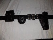 Vintage Black Leather Duty Belt Basket Weave Gun Leather Ltd Ft Worth TX Sz 34 picture
