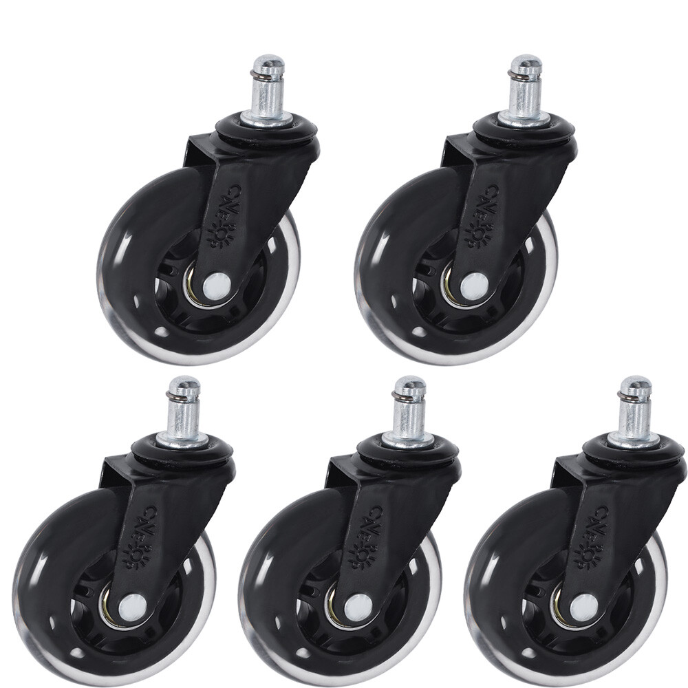 Set of 5 3 inch Office Chair Caster Rubber Swivel Wheels Replacement Heavy Duty
