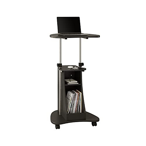 Techni Mobili Adjustable Height Rolling Laptop Cart with Storage, Graphite Techni Mobili Adjustable Height Rolling Laptop Cart with Storage, Graphite