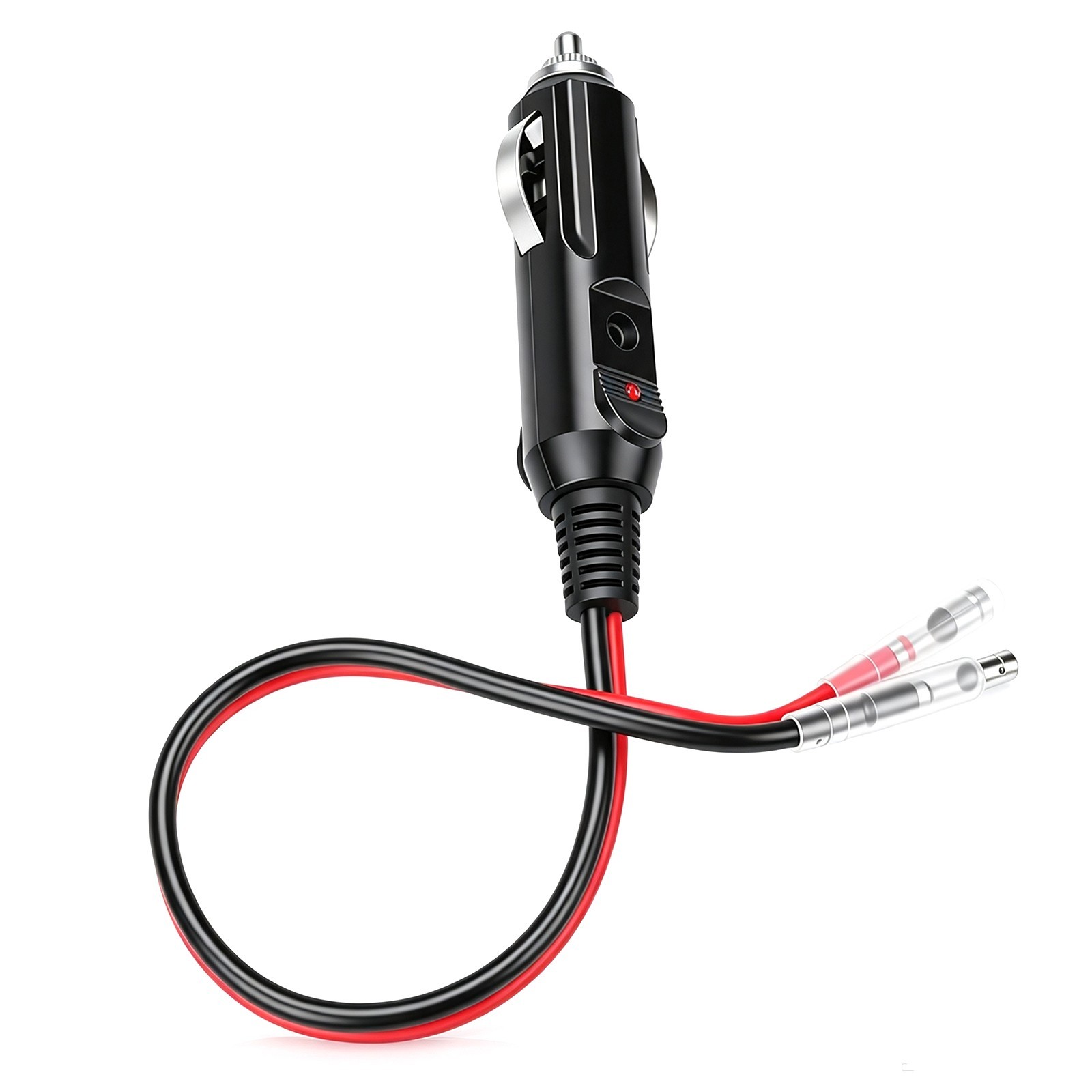 12V Cigarette Lighter Male Plug, 16AWG Wire, 15A Fuse, LED Light, Black 12V Cigarette Lighter Male Plug, 16AWG Wire, 15A Fuse, LED Light, Black