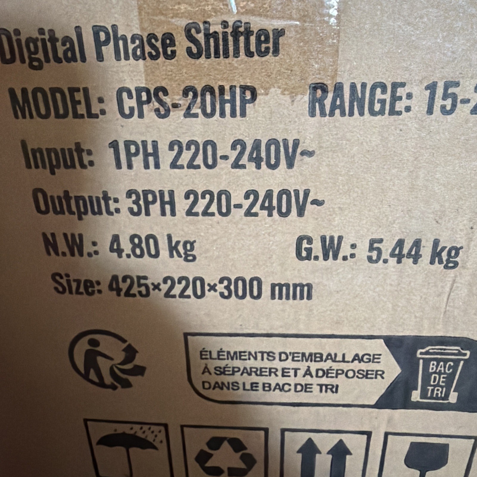 VEVOR Digital Phase Shifter CPS-20HP 20HP 1PH to 3PH 220V 70A Converter