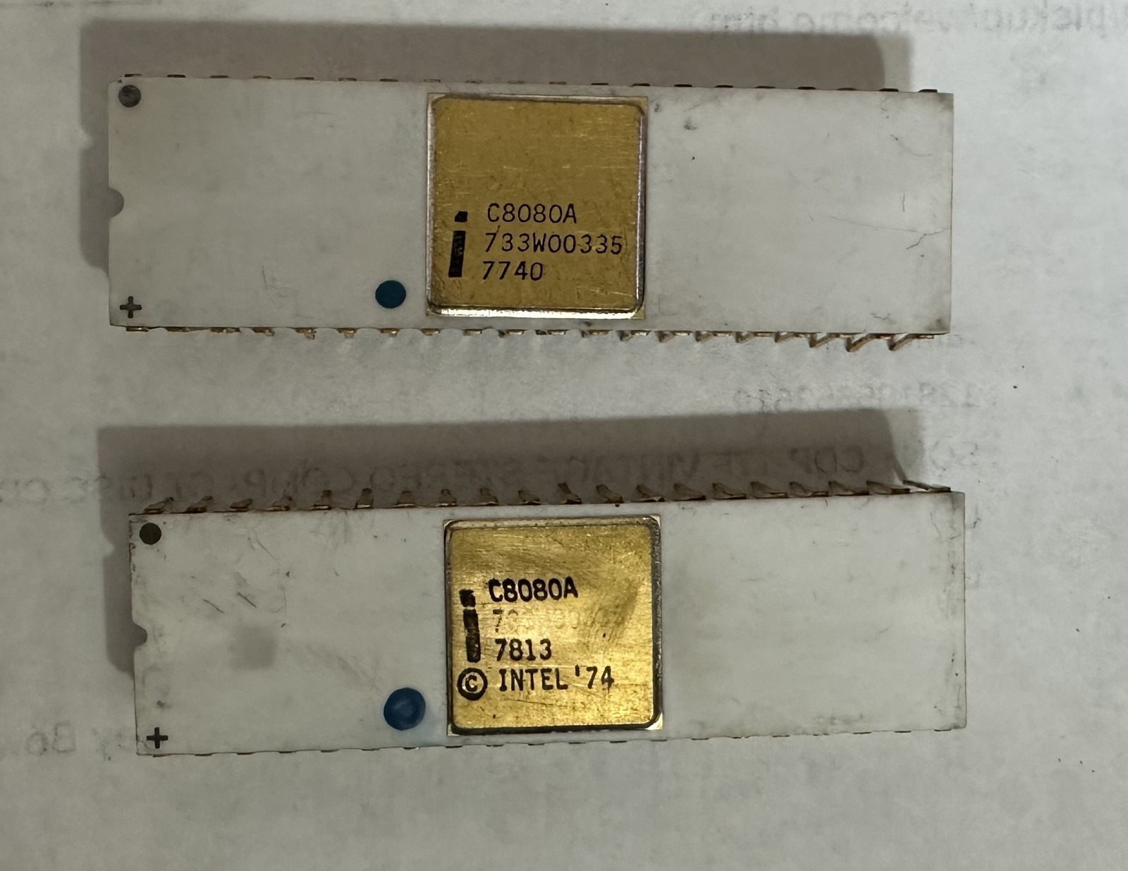2X INTEL C8080A WHITE CERAMIC GOLD CAP VINTAGE CPU'S, UNTESTED. STRICTLY AS-IS 2X INTEL C8080A WHITE CERAMIC GOLD CAP VINTAGE CPU'S, UNTESTED. STRICTLY AS-IS