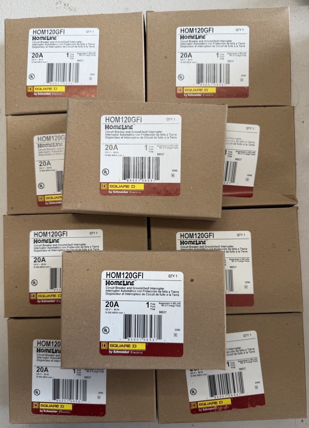 10 PCS Square D HOM120GFI 1p 20a Homeline GFCI Circuit Breaker - NEW - LOT OF 10 10 PCS Square D HOM120GFI 1p 20a Homeline GFCI Circuit Breaker - NEW - LOT OF 10