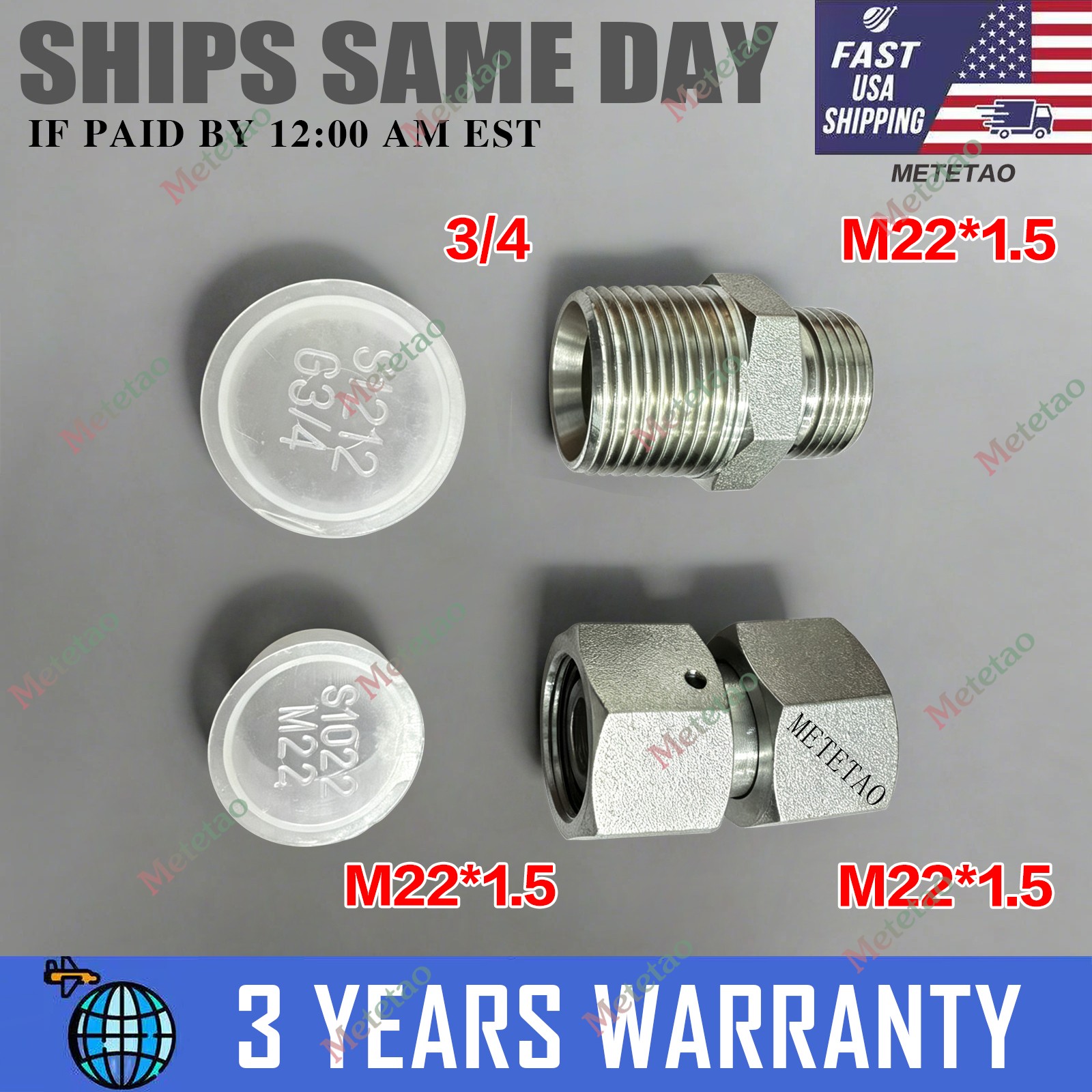 For Mini Excavator M22 x 1.5 & M22 to 3/4 BSPT Hydraulic Filter Adapter Kit NEW For Mini Excavator M22 x 1.5 & M22 to 3/4 BSPT Hydraulic Filter Adapter Kit NEW