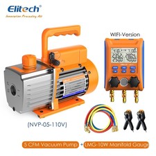 Elitech 2-in1 HVAC Tool Kit with 3CFM Vacuum Pump Digtal  Manifold Gauge LMG-10W picture