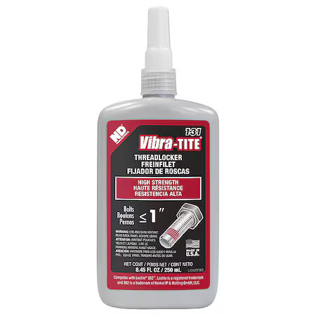 Vibra-Tite 13125 Threadlocker, Vibra-Tite 131, Red, High Strength, Liquid, 250 Vibra-Tite 13125 Threadlocker, Vibra-Tite 131, Red, High Strength, Liquid, 250