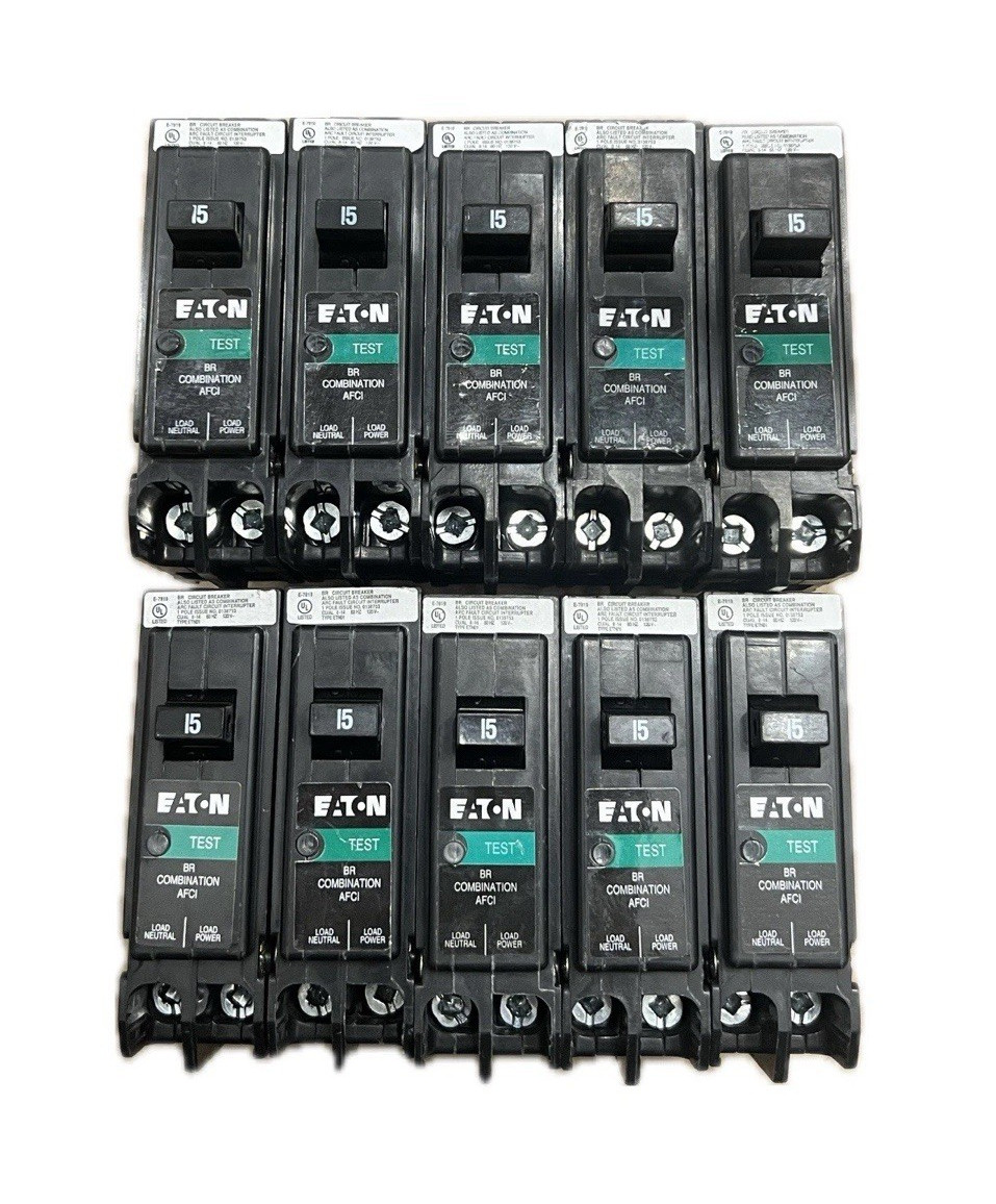 Lot of 10 Eaton BRP115AF BR Combo AFCI Breaker 15A 120V 1-Pole Test Button