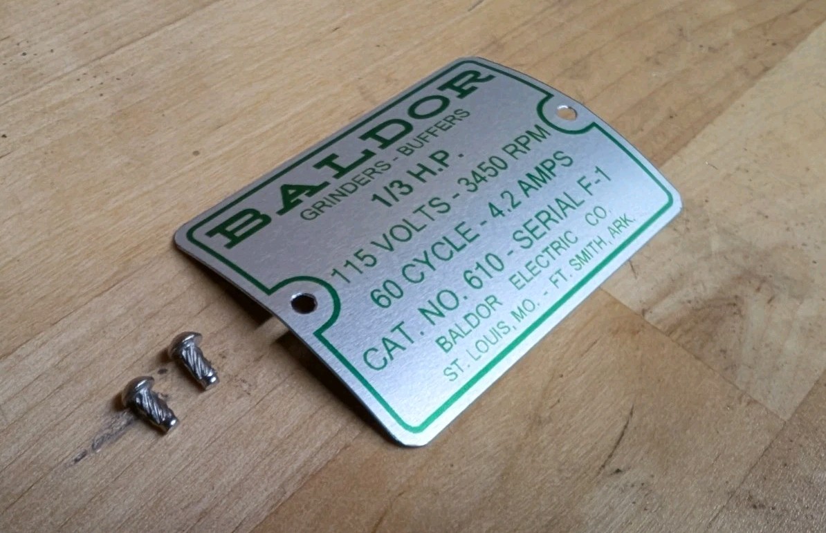 Replacement 610 Baldor Bench Grinder Nameplate Green | Sublimated | USA Replacement 610 Baldor Bench Grinder Nameplate Green | Sublimated | USA