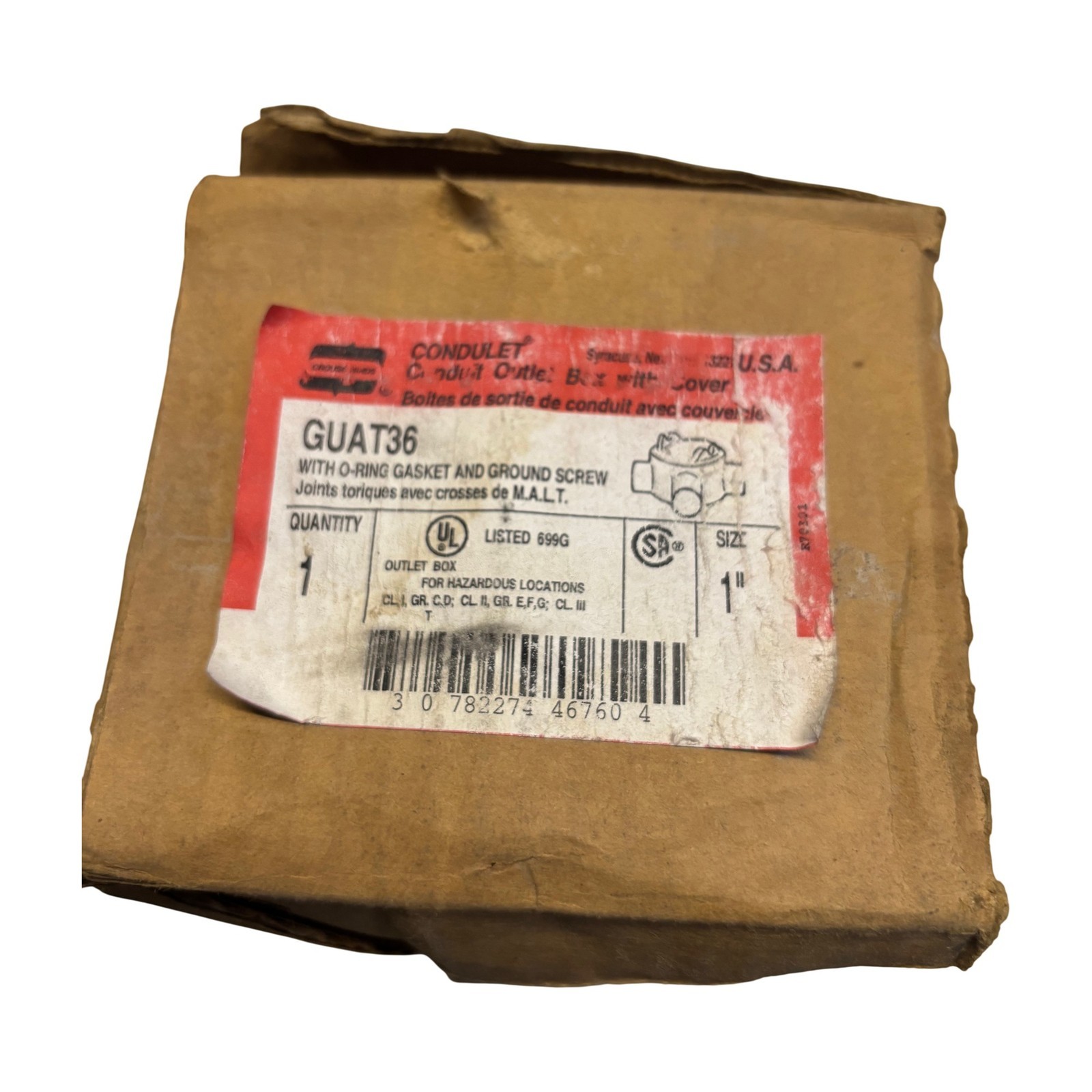 Crouse-Hinds GUAT36 1in Condulet GU Outlet Box with Cover Hazardous Location