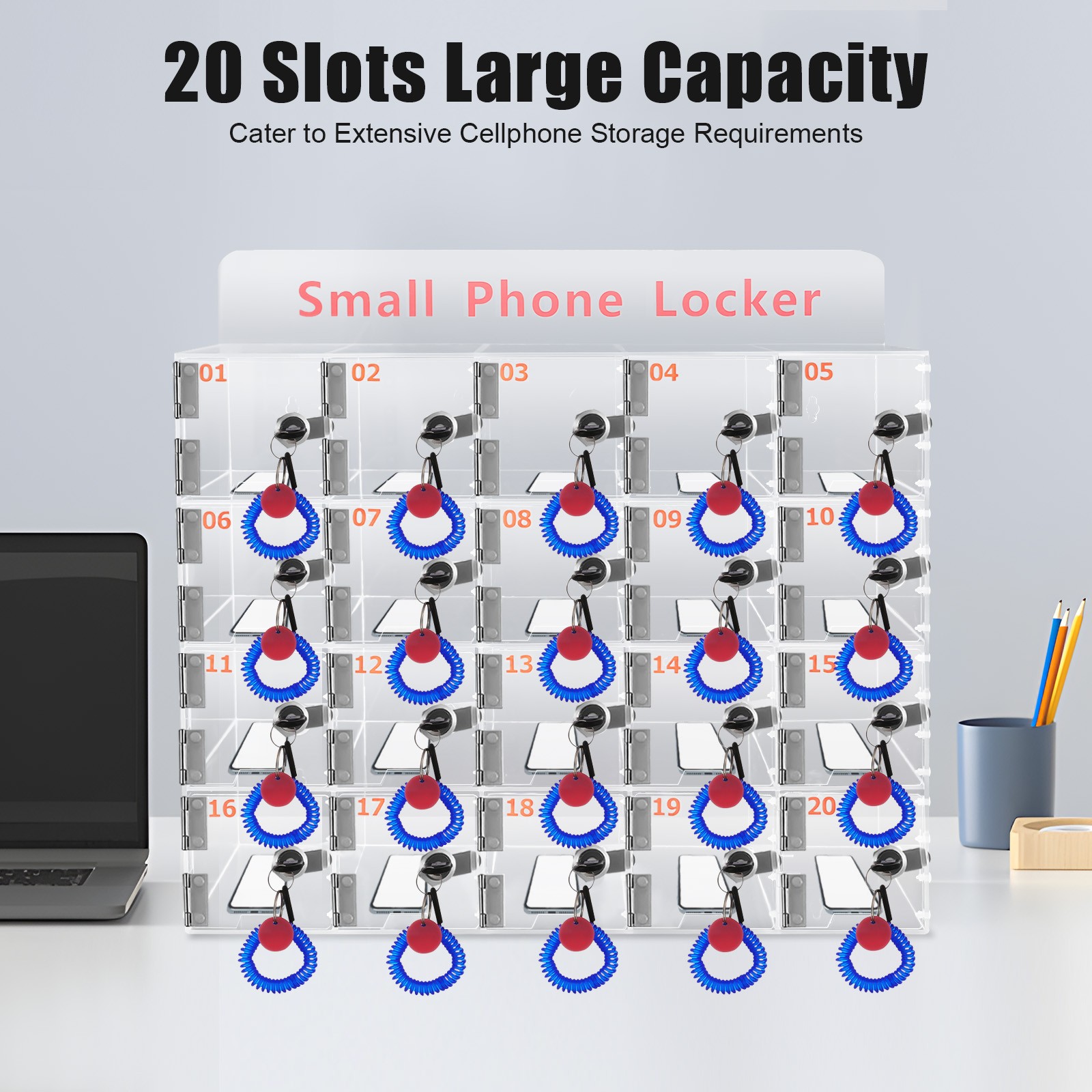 20 Slots Cellphone Locker Cell Phone Storage Box for Employees Classroom Gym 20 Slots Cellphone Locker Cell Phone Storage Box for Employees Classroom Gym