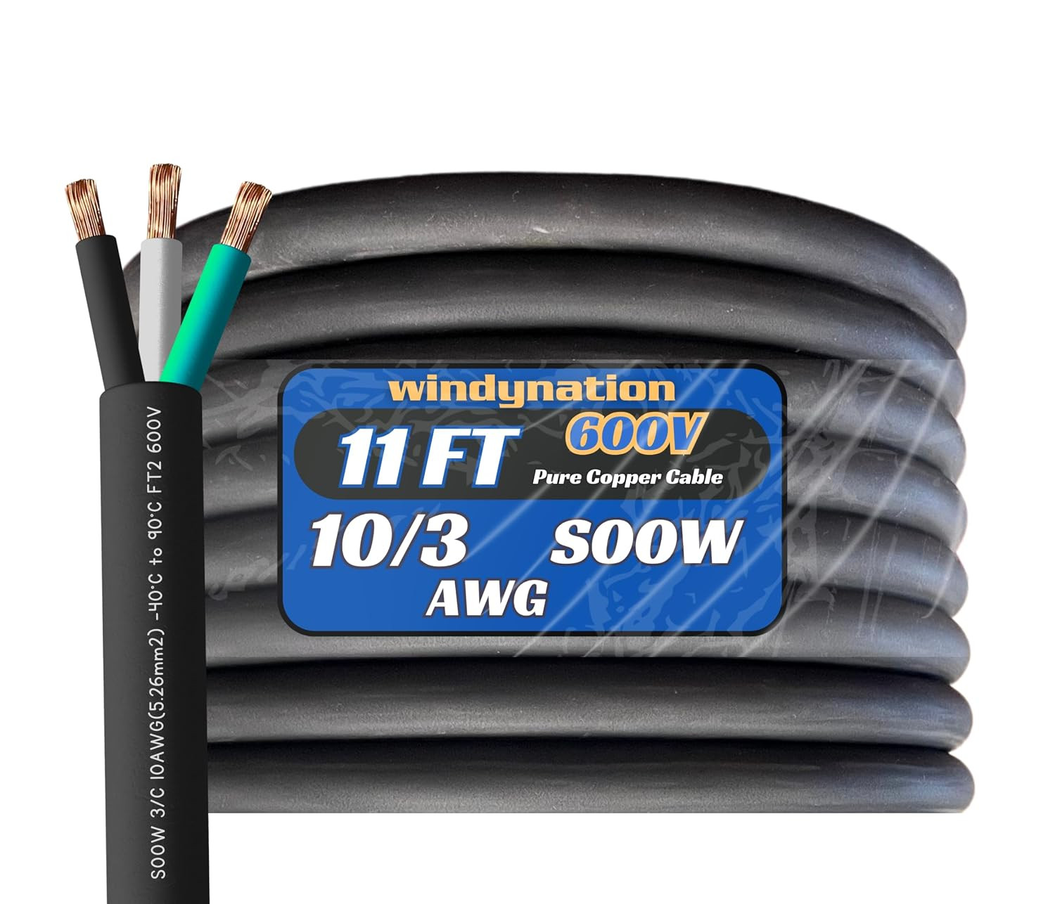 Windynation 11 Feet 10/3 10 AWG SOOW so Cable Cord Wire - 10 Gauge 3 Conductor 6 Windynation 11 Feet 10/3 10 AWG SOOW so Cable Cord Wire - 10 Gauge 3 Conductor 6