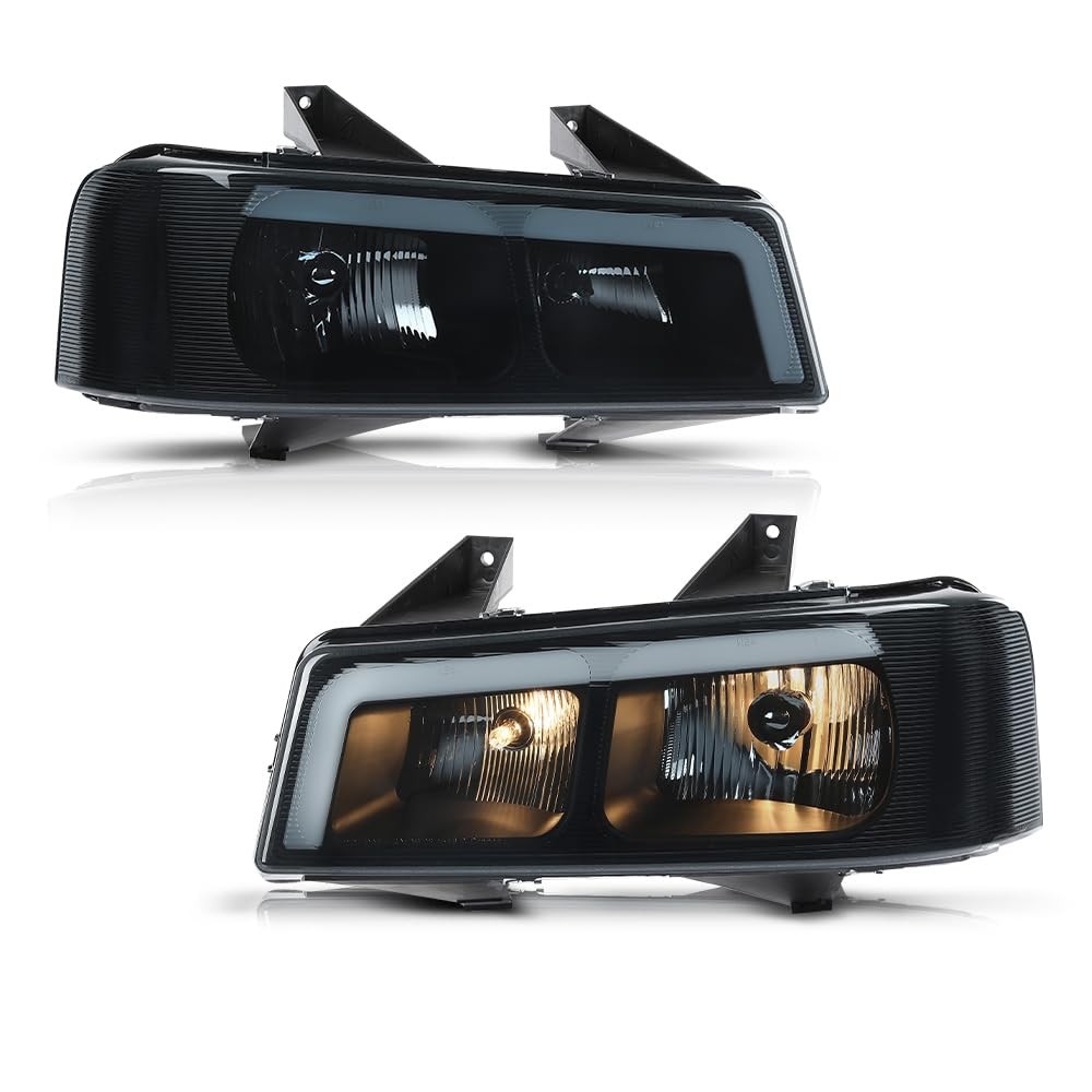 LED Front Headlights w/Bulbs Smoke Lens Black Housing LED Front Headlights w/Bulbs Smoke Lens Black Housing