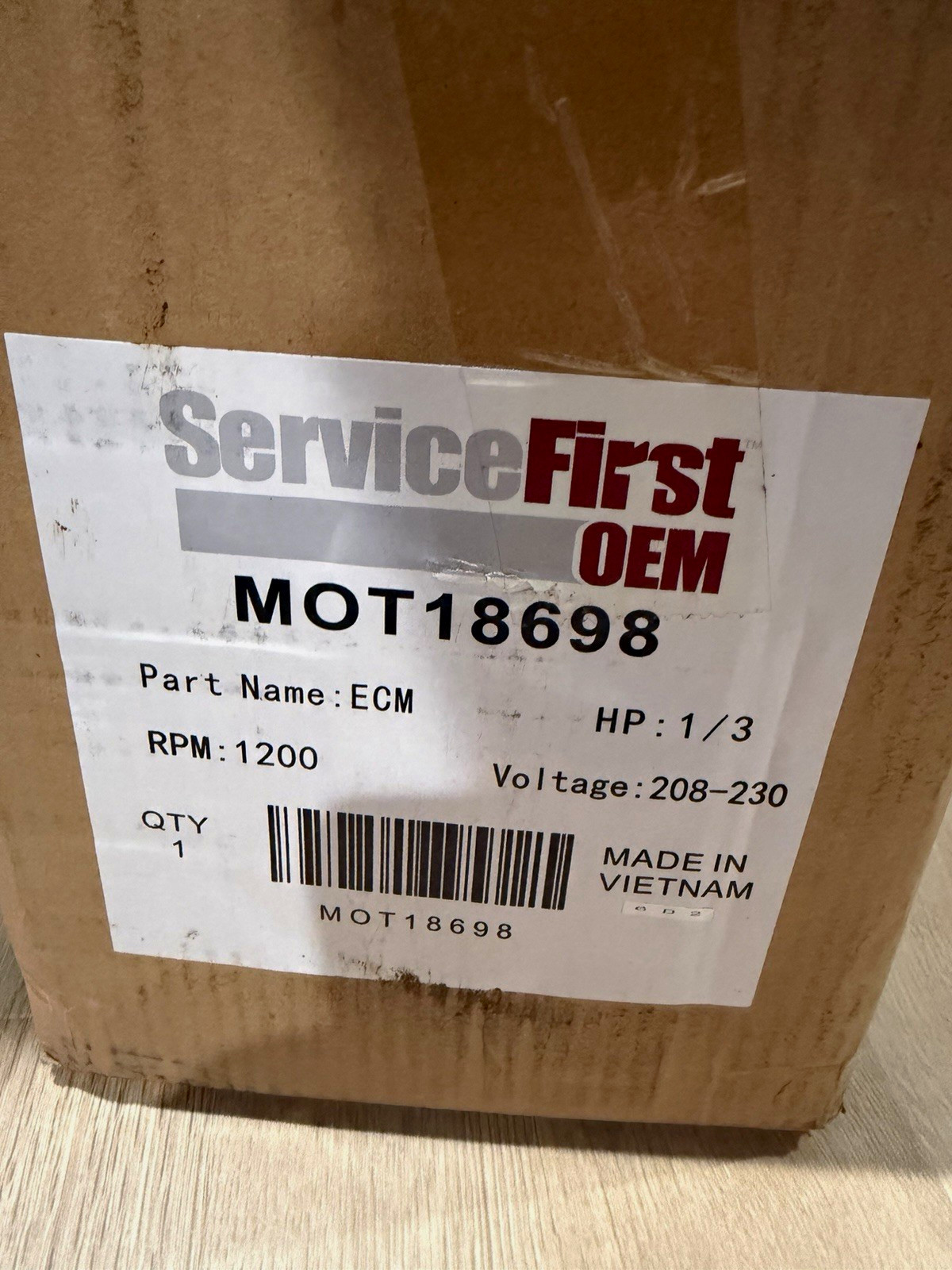 ServiceFirst OEM ECM Motor MOT18698 1/3 HP 208-230V 1200 RPM 2.8A TP.