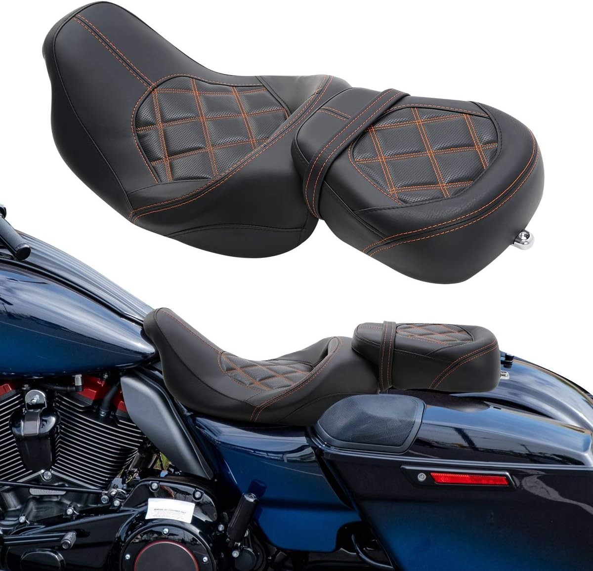 Two Pieces 2-Up Motorcycle Driver Passenger Low Profile Leather Seat For Harley Two Pieces 2-Up Motorcycle Driver Passenger Low Profile Leather Seat For Harley