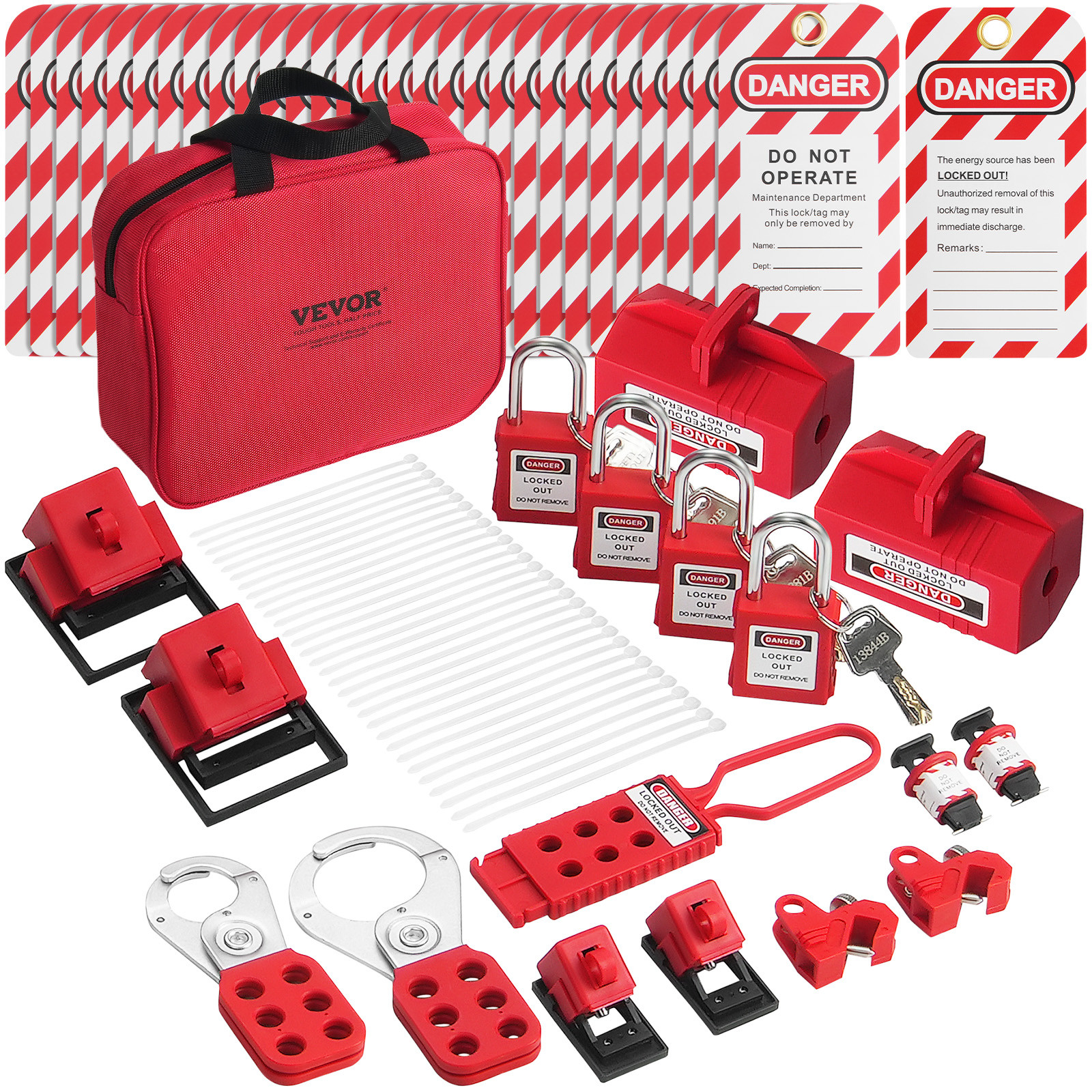 VEVOR 47 PCS Electrical Lockout Tagout Kit Safety Padlocks Hasps Tags Ties Bag VEVOR 47 PCS Electrical Lockout Tagout Kit Safety Padlocks Hasps Tags Ties Bag