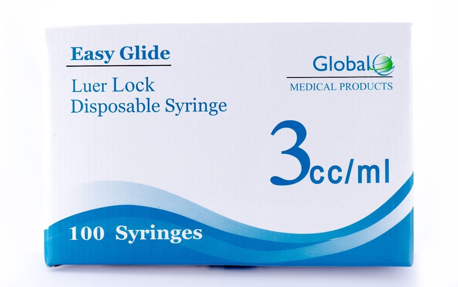 Global Medical Easy Glide 3cc LUER LOCK Syringes (Sterile) - QTY 1000 (10 Boxes)