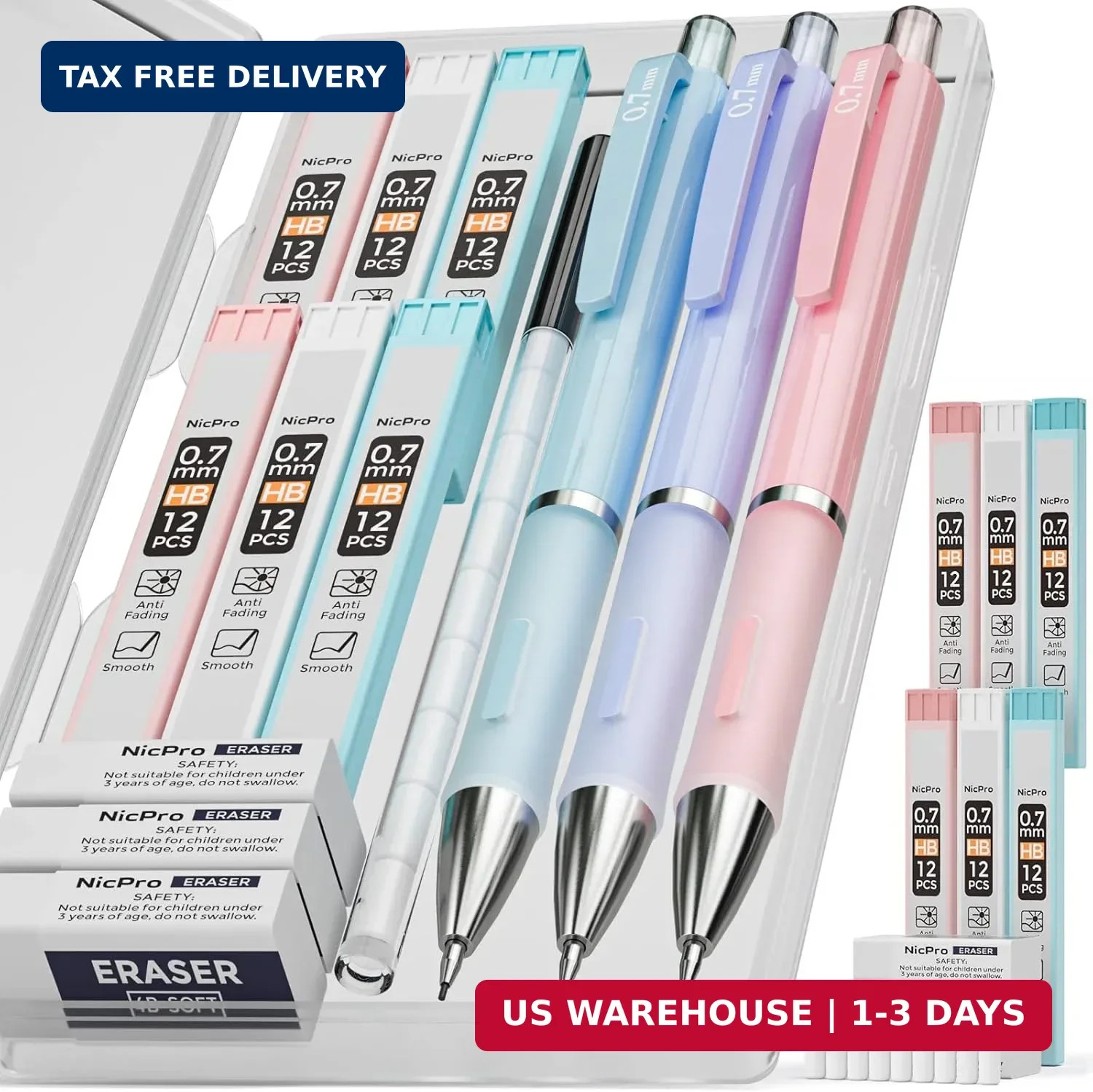 Nicpro 3PCS Cute Mechanical Pencil Set with Case, 0.7 mm Pencils Nicpro 3PCS Cute Mechanical Pencil Set with Case, 0.7 mm Pencils