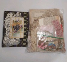 1 Lb. Empty Handmade Junk Journal Large Book & Vintage Ephemera Lace Fabric picture
